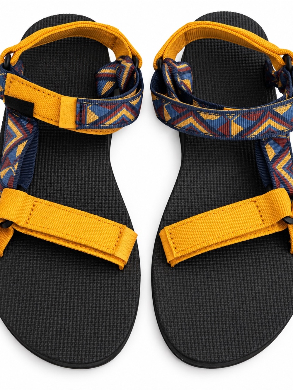 Teva Yellow and Navy Geometric Strap Sandals